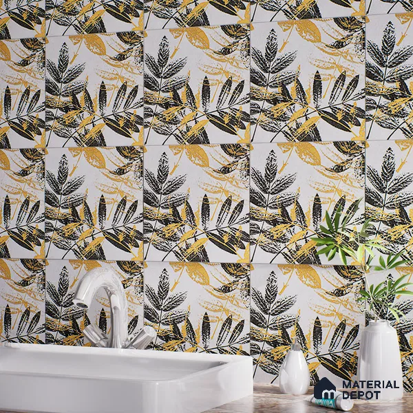 Floral Wall Tile TL 07249 Plana 8005 GLM (Gold) 1 ft x 1 ft Ceramic Matte Finish - 9 mm  | 2 mm Spacer is Mandatory | Please Expect a Slight Variation of Pattern (Sample)